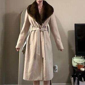 NWT Worthington Tan Wool Trench Coat with Faux Fur Collar